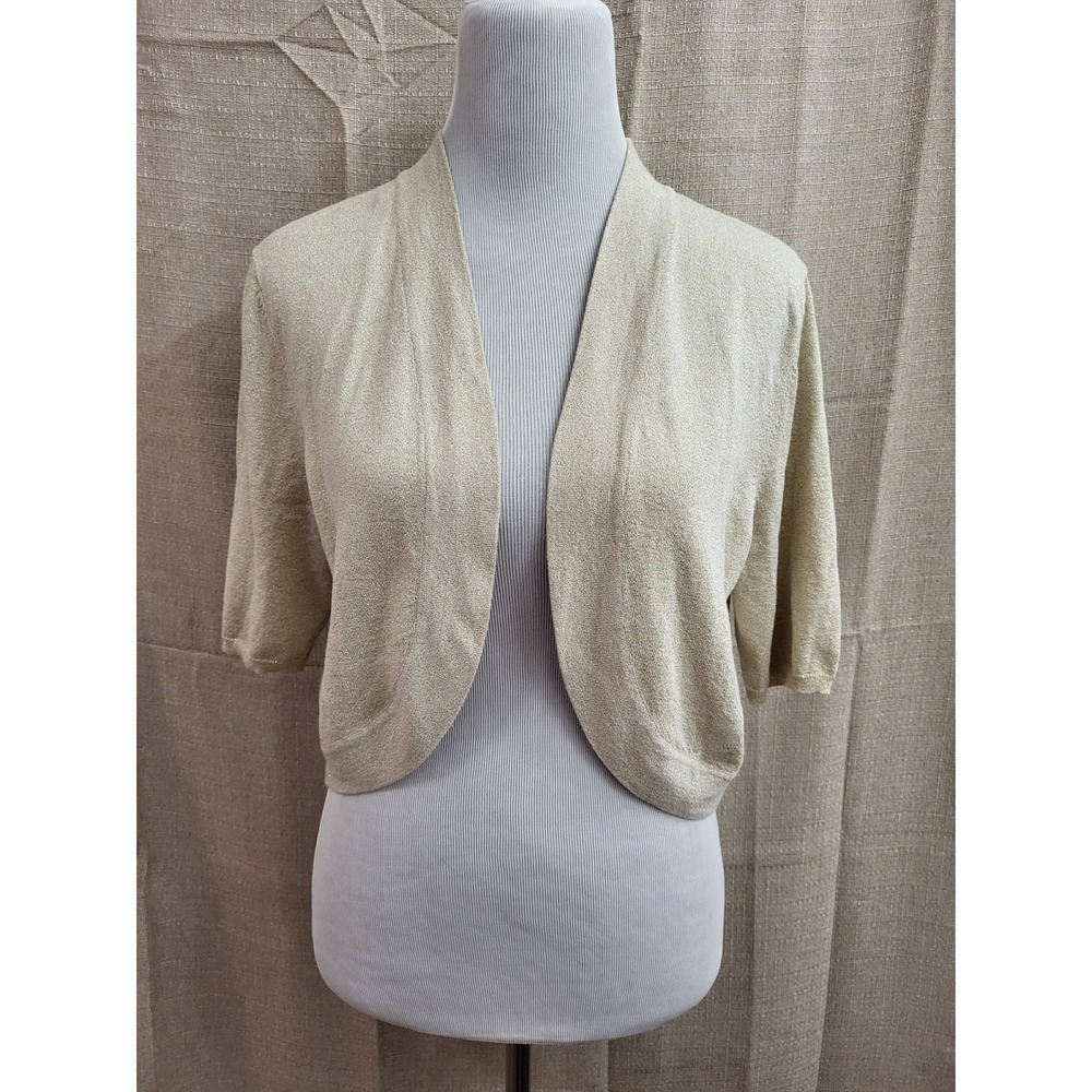 Worthington Gold Ore Lurex Metallic Shrug Cardigan Open Front Cropped XL NWT